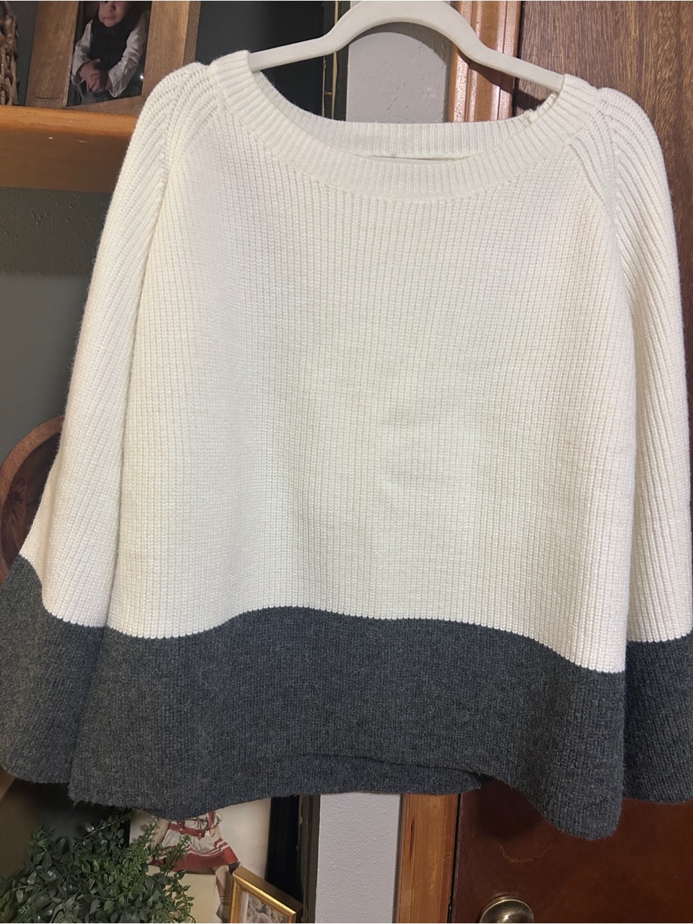 Colorblock Boatneck Sweater - Cream and Gray Brand New.  Very Very Heavy Sweater